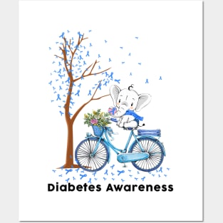 Diabetes awareness Elephant Riding Bicycle Blue Ribbon Diabetes Gifts Posters and Art